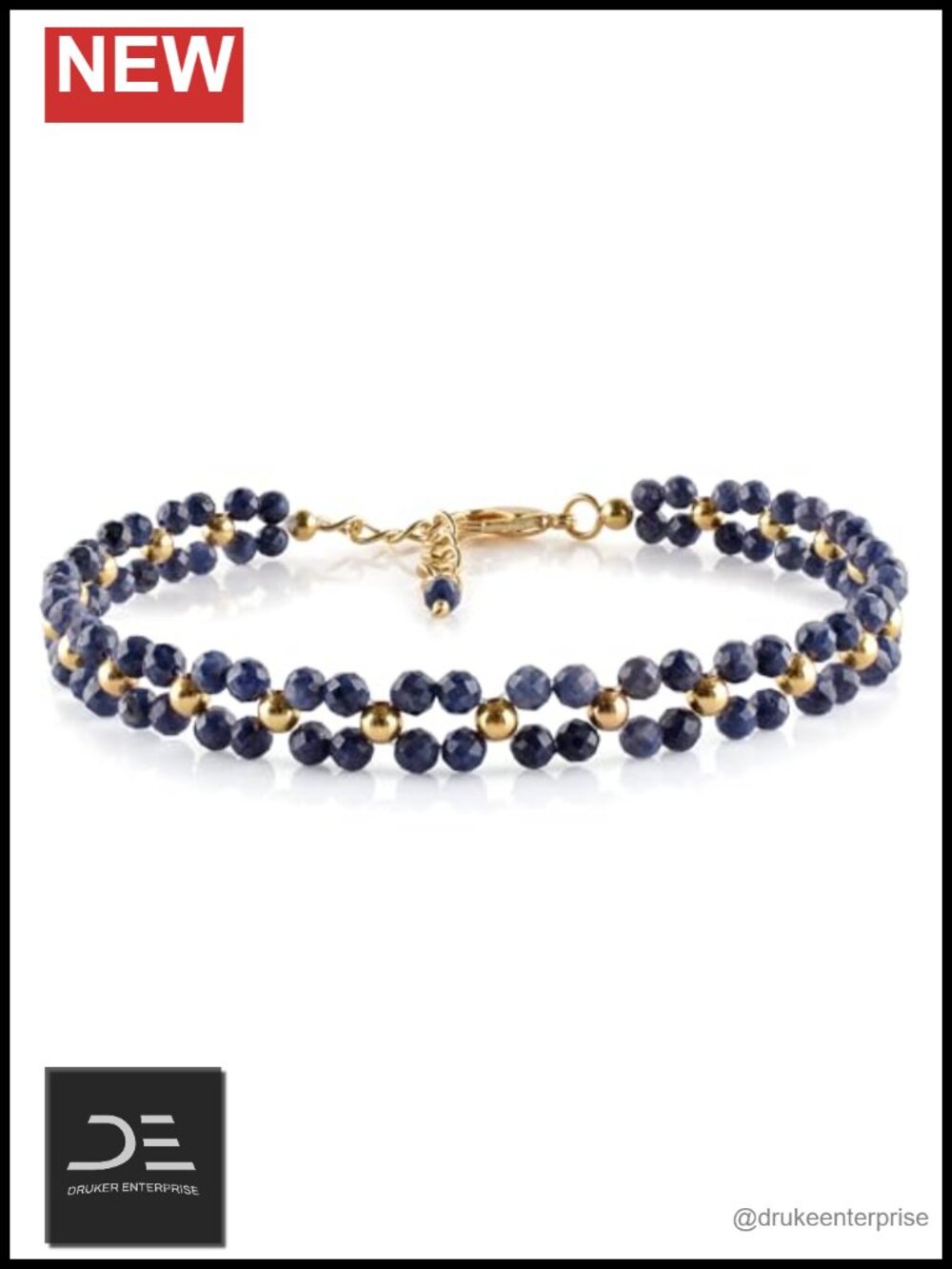 Handmade 14K Gold Plated Natural Sapphire Bracelet Adjustable Dainty Chakra